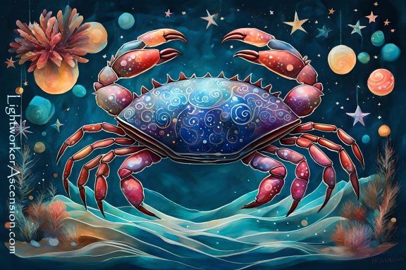 WooCard_crab1 Image of Lightworker Ascension Crab Spirit Animal. This power animal helps you by giving you the strength (and permission) to leave a chaotic or negative situation. It's OK to withdraw a bit, hold cards close to chest for a short while.