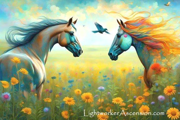 WooCard_horses3 Image of Lightworker Ascension Horse Spirit Animal. This Power Animal gives you the strength to be your true self - your strong warrior self at a soul level. Stop hiding your strengths and take charge of moving part of life forwards. This might involve some effort on your part that includes letting go of the past, releasing fear and doubt, and even rebirthing parts of yourself and your identity. For Lightworkers if you want to become your true self or help others, working with an Animal Master Group might help. Our Animal Mastery Group guidance is pending, but for now you can combine the healing strengths of Alligator, Spider and Snake to begin to know your soul's strengths.
